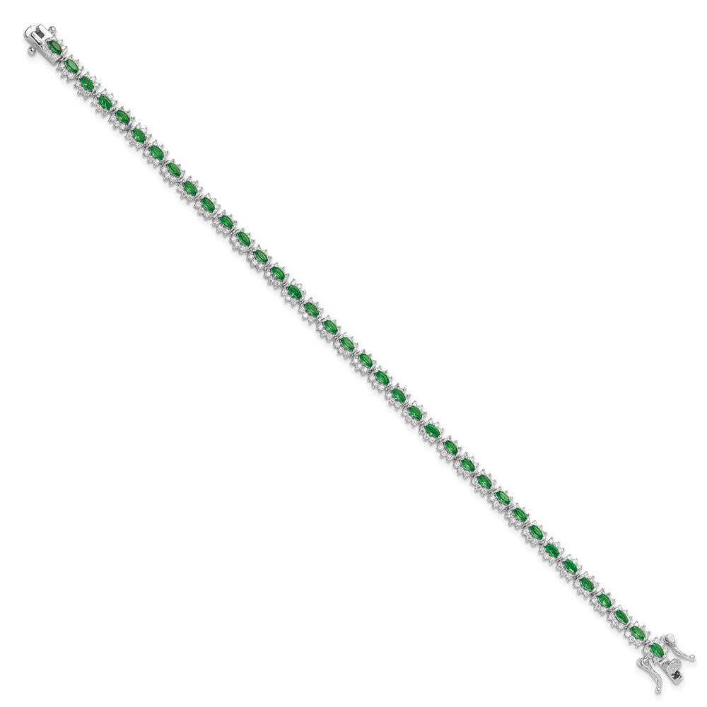 925 Sterling Silver 5.25mm Rhodium-plated with Green and White Cubic Zirconia Bracelet 8 inch