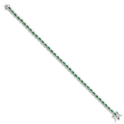 925 Sterling Silver 5.25mm Rhodium-plated with Green and White Cubic Zirconia Bracelet 8 inch