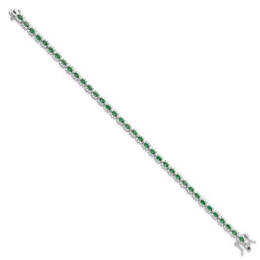 925 Sterling Silver 5.25mm Rhodium-plated with Green and White Cubic Zirconia Bracelet 8 inch