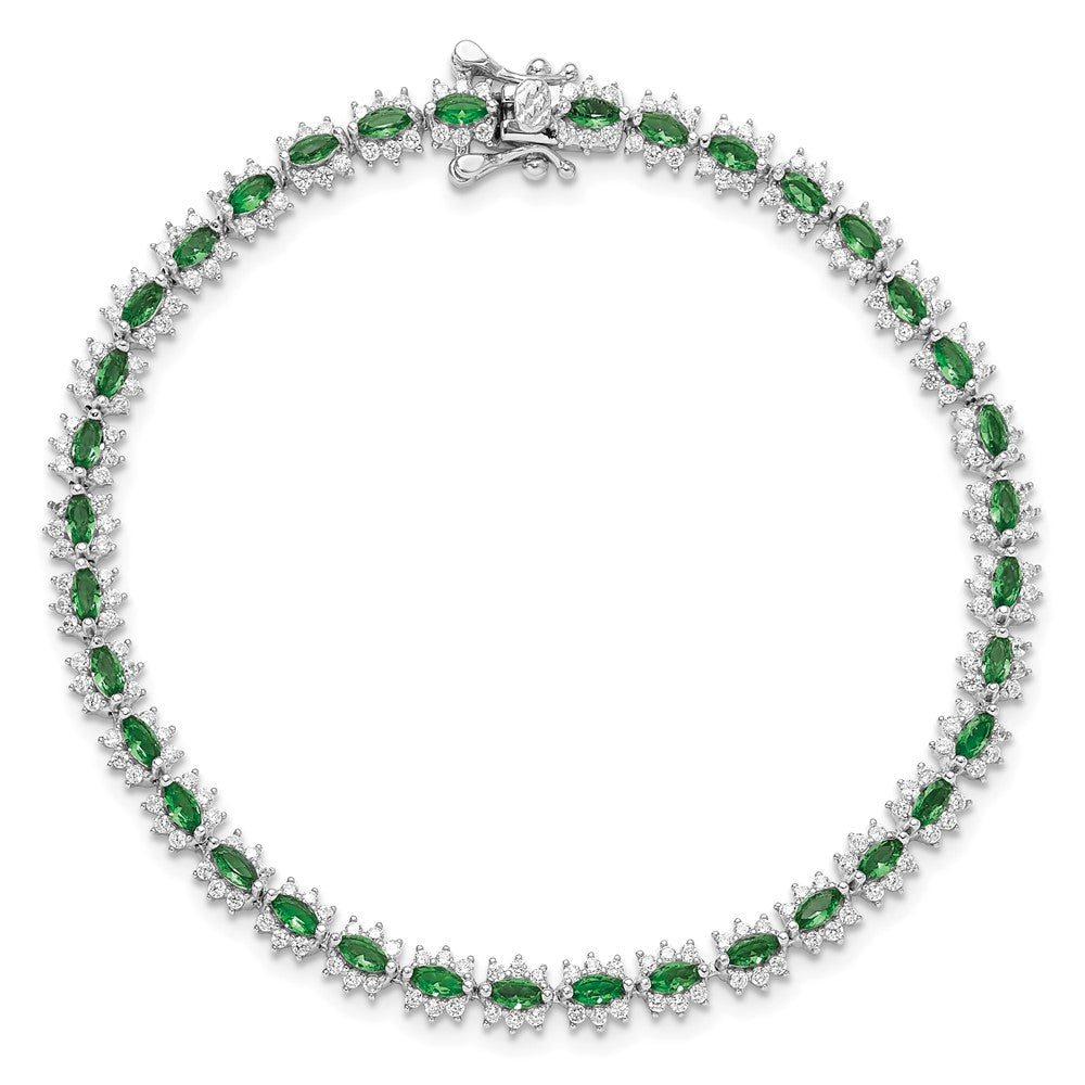 925 Sterling Silver 5.25mm Rhodium-plated with Green and White Cubic Zirconia Bracelet 8 inch
