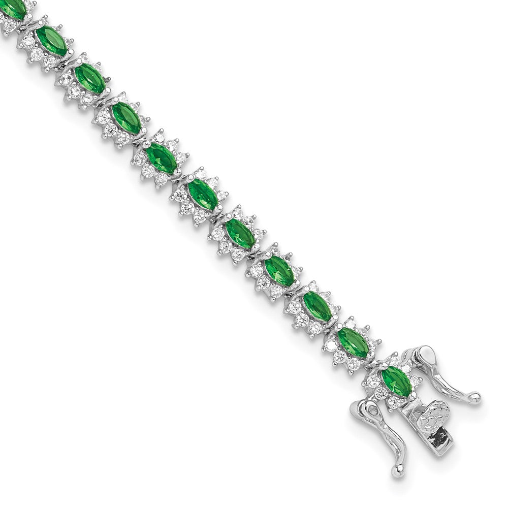 925 Sterling Silver 5.25mm Rhodium-plated with Green and White Cubic Zirconia Bracelet 8 inch