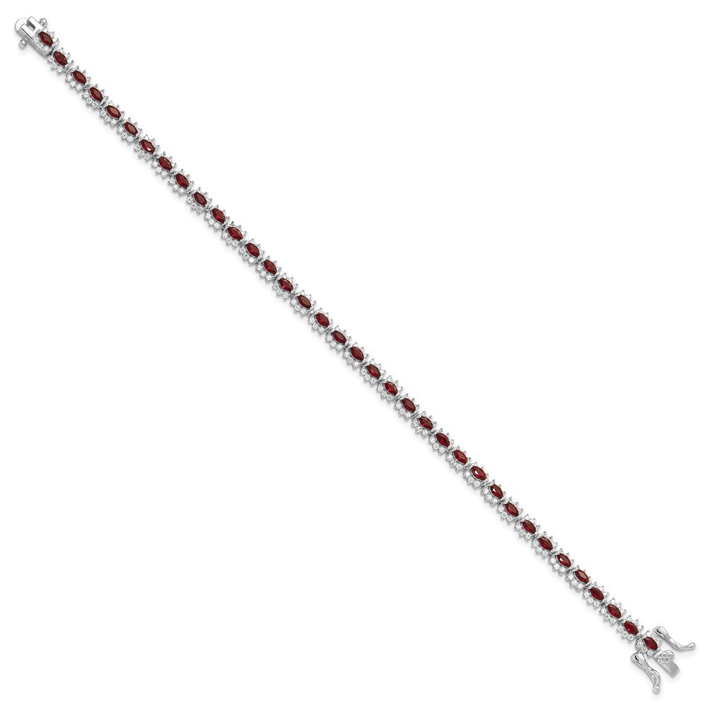 925 Sterling Silver 5.25mm Rhodium-plated with Red and White Cubic Zirconia Bracelet 8 inch