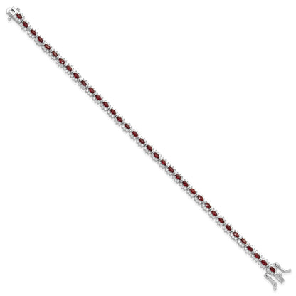 925 Sterling Silver 5.25mm Rhodium-plated with Red and White Cubic Zirconia Bracelet 8 inch