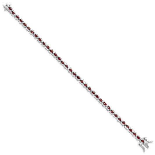 925 Sterling Silver 5.25mm Rhodium-plated with Red and White Cubic Zirconia Bracelet 8 inch