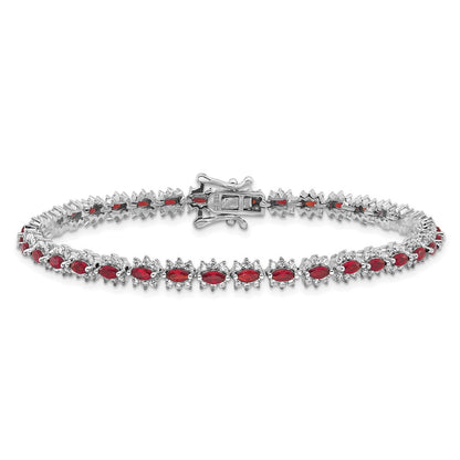 925 Sterling Silver 5.25mm Rhodium-plated with Red and White Cubic Zirconia Bracelet 8 inch