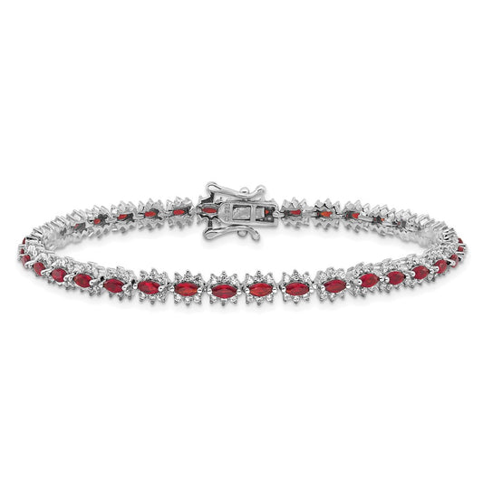 925 Sterling Silver 5.25mm Rhodium-plated with Red and White Cubic Zirconia Bracelet 8 inch