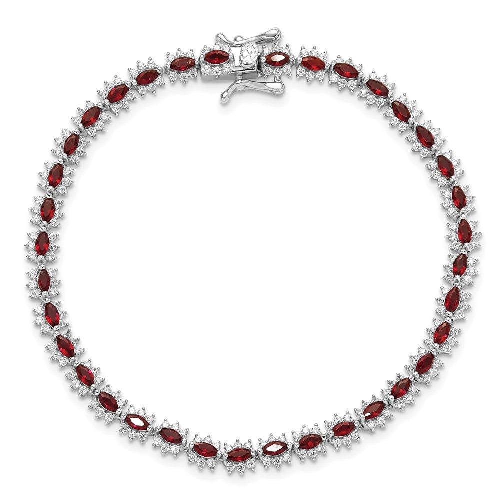 925 Sterling Silver 5.25mm Rhodium-plated with Red and White Cubic Zirconia Bracelet 8 inch
