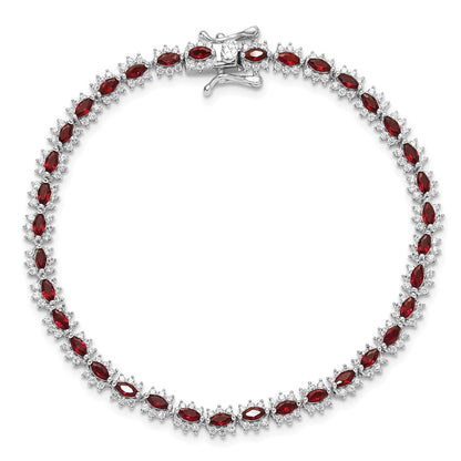 925 Sterling Silver 5.25mm Rhodium-plated with Red and White Cubic Zirconia Bracelet 8 inch