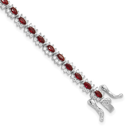 925 Sterling Silver 5.25mm Rhodium-plated with Red and White Cubic Zirconia Bracelet 8 inch