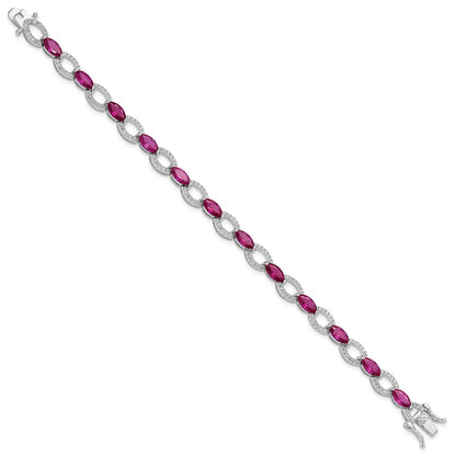925 Sterling Silver 5.25mm Rhodium-plated White and Red Cubic Zirconia Link Bracelet 8 inch