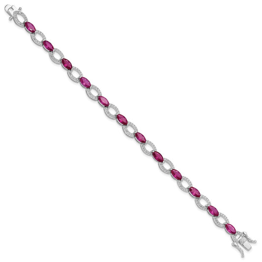 925 Sterling Silver 5.25mm Rhodium-plated White and Red Cubic Zirconia Link Bracelet 8 inch