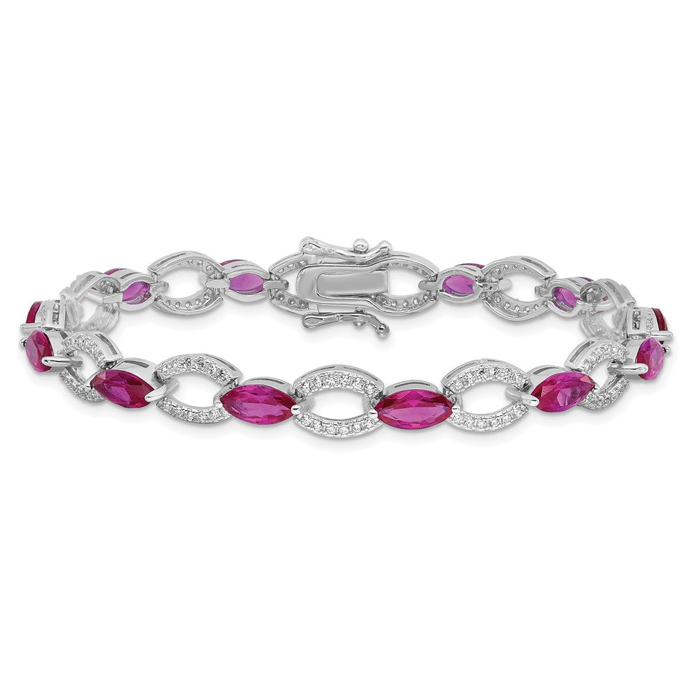 925 Sterling Silver 5.25mm Rhodium-plated White and Red Cubic Zirconia Link Bracelet 8 inch