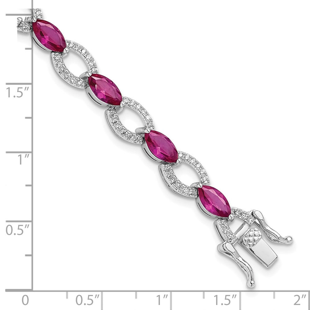 925 Sterling Silver 5.25mm Rhodium-plated White and Red Cubic Zirconia Link Bracelet 8 inch