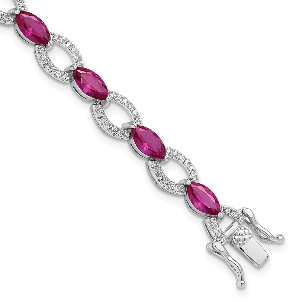 925 Sterling Silver 5.25mm Rhodium-plated White and Red Cubic Zirconia Link Bracelet 8 inch