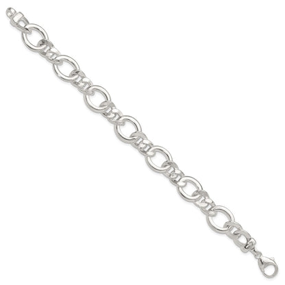 925 Sterling Silver 13.1mm Polished Flat Fancy Link Bracelet 7.5 inch