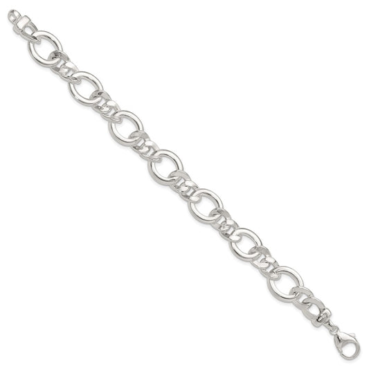 925 Sterling Silver 13.1mm Polished Flat Fancy Link Bracelet 7.5 inch