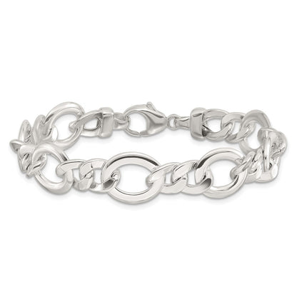 925 Sterling Silver 13.1mm Polished Flat Fancy Link Bracelet 7.5 inch