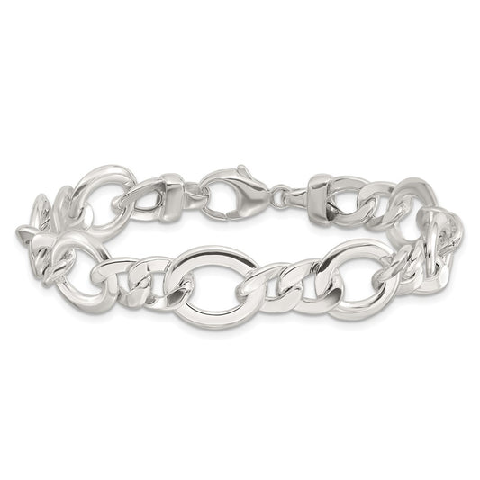 925 Sterling Silver 13.1mm Polished Flat Fancy Link Bracelet 7.5 inch