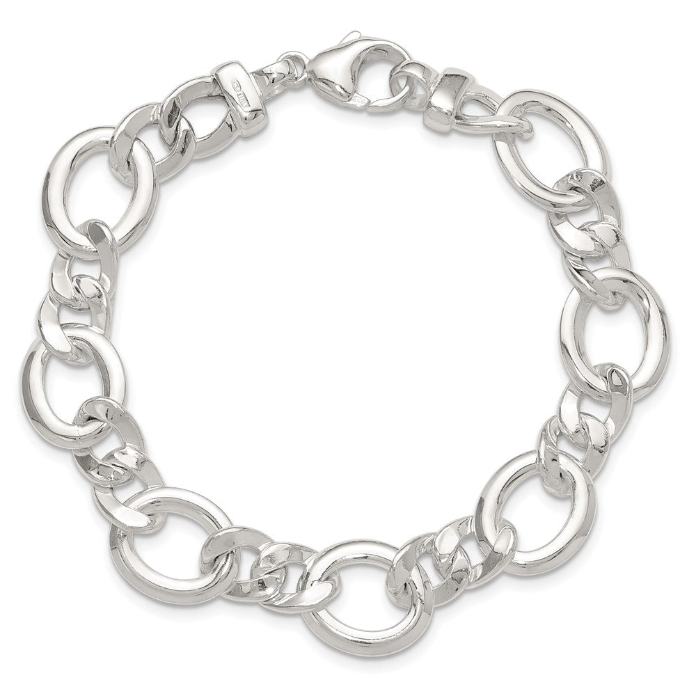 925 Sterling Silver 13.1mm Polished Flat Fancy Link Bracelet 7.5 inch