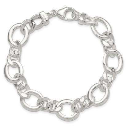 925 Sterling Silver 13.1mm Polished Flat Fancy Link Bracelet 7.5 inch