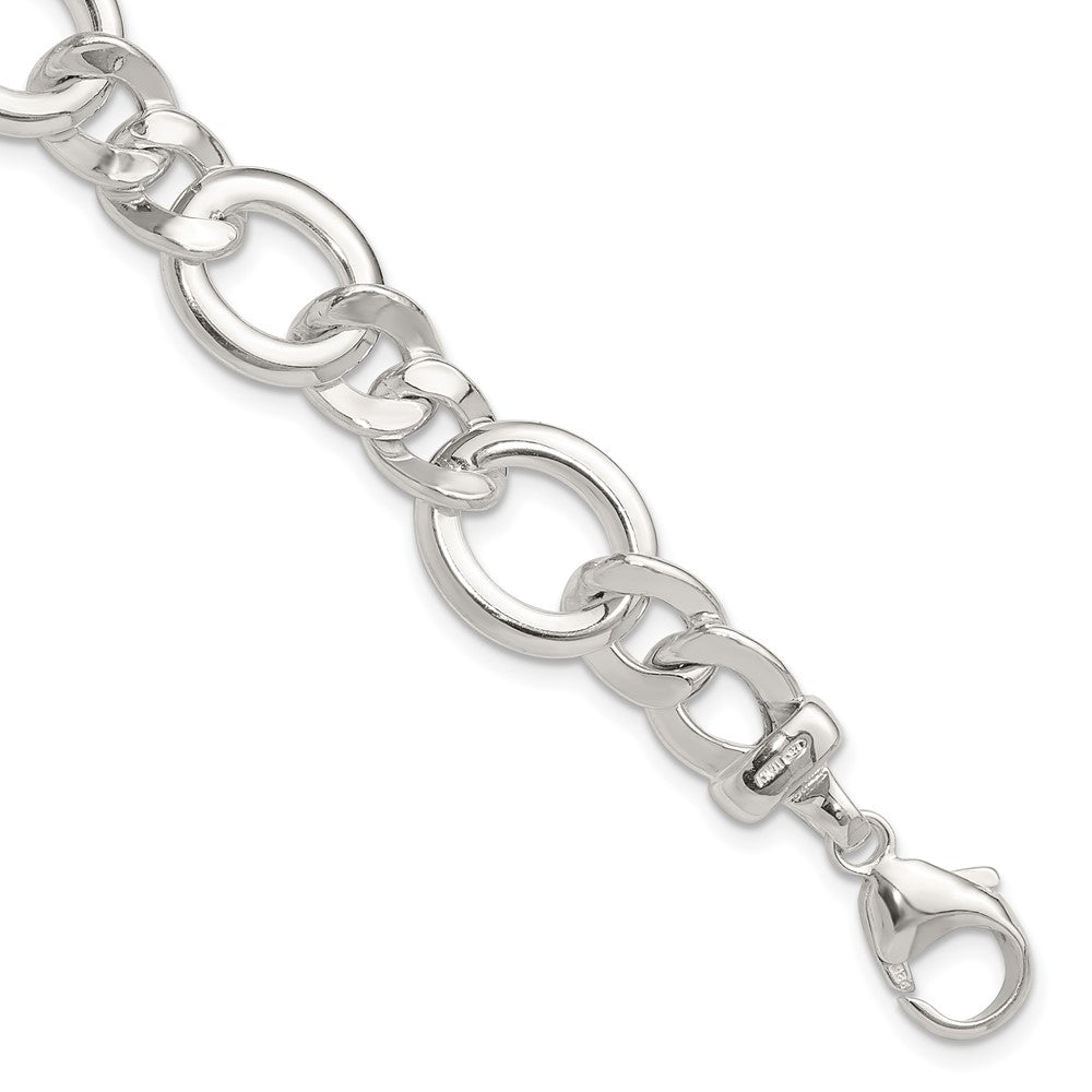 925 Sterling Silver 13.1mm Polished Flat Fancy Link Bracelet 7.5 inch
