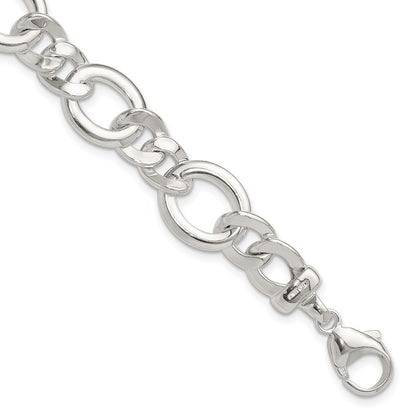 925 Sterling Silver 13.1mm Polished Flat Fancy Link Bracelet 7.5 inch