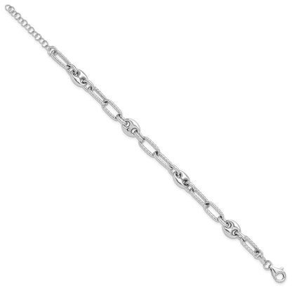 925 Sterling Silver 7.9mm Rhodium-plated Fancy Link Bracelet 8 inch