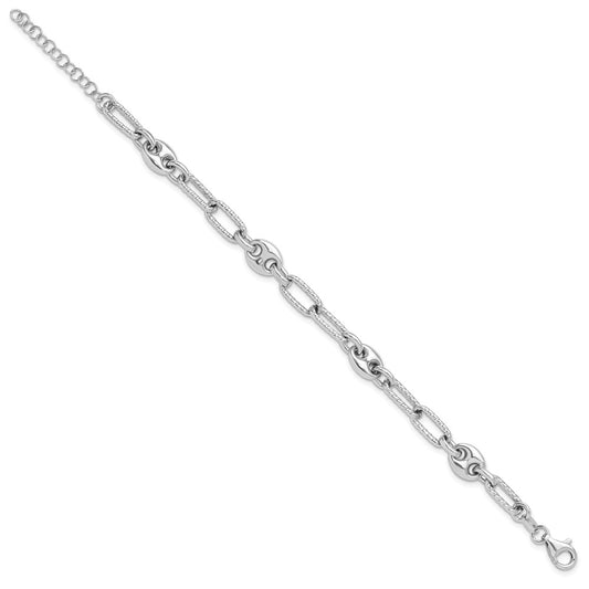 925 Sterling Silver 7.9mm Rhodium-plated Fancy Link Bracelet 8 inch
