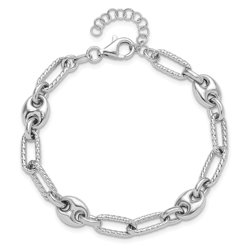 925 Sterling Silver 7.9mm Rhodium-plated Fancy Link Bracelet 8 inch