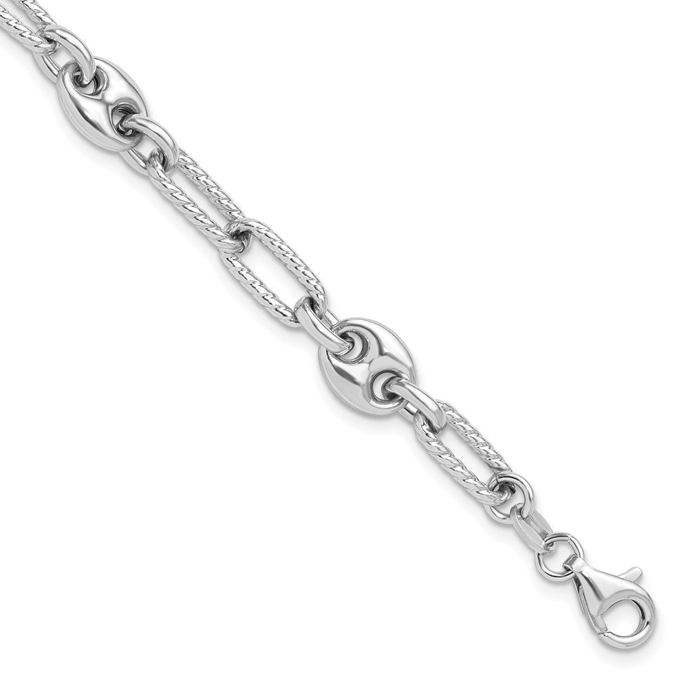 925 Sterling Silver 7.9mm Rhodium-plated Fancy Link Bracelet 8 inch
