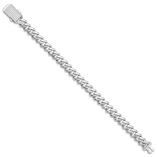 925 Sterling Silver 8.6mm Rhodium-plated Monaco Link Cubic Zirconia  Clasp Bracelet 7.5 inch