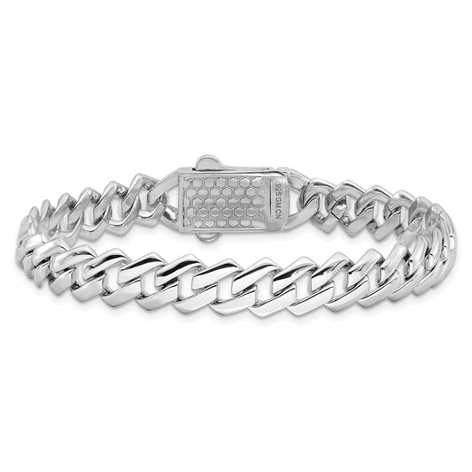 925 Sterling Silver 8.6mm Rhodium-plated Monaco Link Cubic Zirconia  Clasp Bracelet 7.5 inch