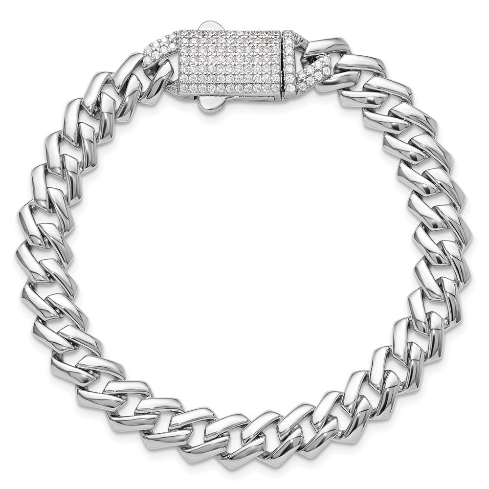 925 Sterling Silver 8.6mm Rhodium-plated Monaco Link Cubic Zirconia  Clasp Bracelet 7.5 inch