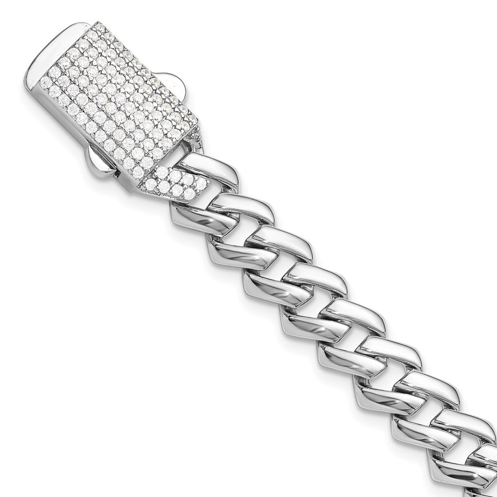 925 Sterling Silver 8.6mm Rhodium-plated Monaco Link Cubic Zirconia  Clasp Bracelet 7.5 inch