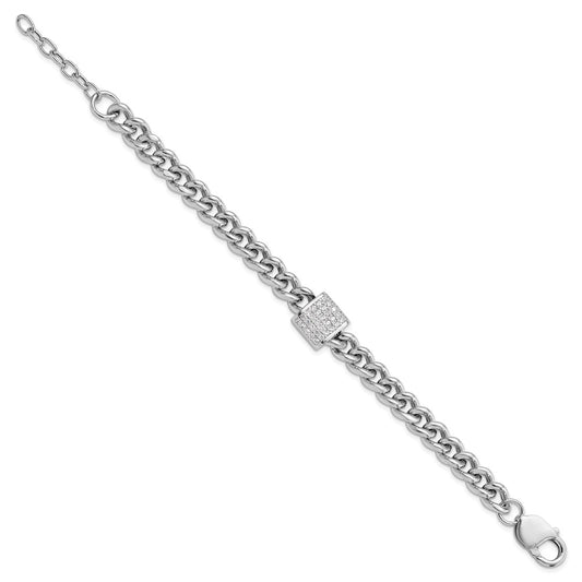 925 Sterling Silver 7.9mm Rhodium-plated Cubic Zirconia Curb Link 7in Bracelet 8 inch