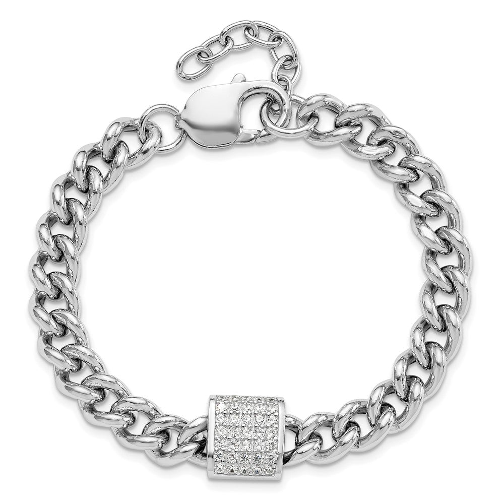 925 Sterling Silver 7.9mm Rhodium-plated Cubic Zirconia Curb Link 7in Bracelet 8 inch