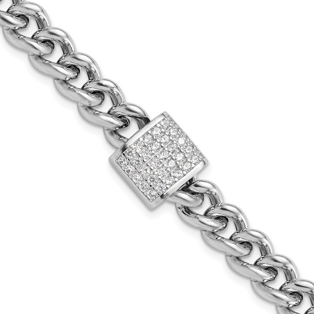 925 Sterling Silver 7.9mm Rhodium-plated Cubic Zirconia Curb Link 7in Bracelet 8 inch