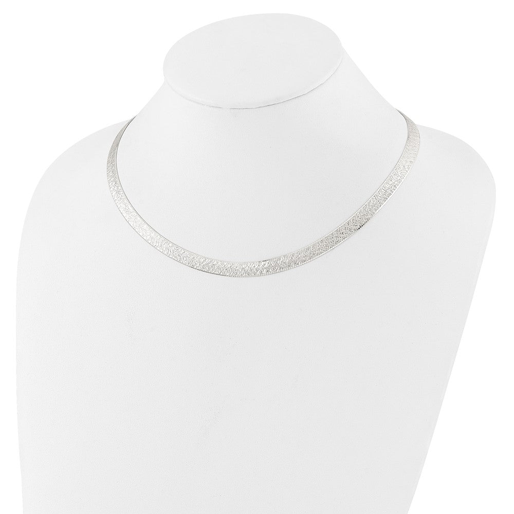 Sterling Silver Polished and Textured 8mm Flat Herringbone Chian Necklace 18"
