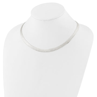 Sterling Silver Polished and Textured 8mm Flat Herringbone Chian Necklace 18"