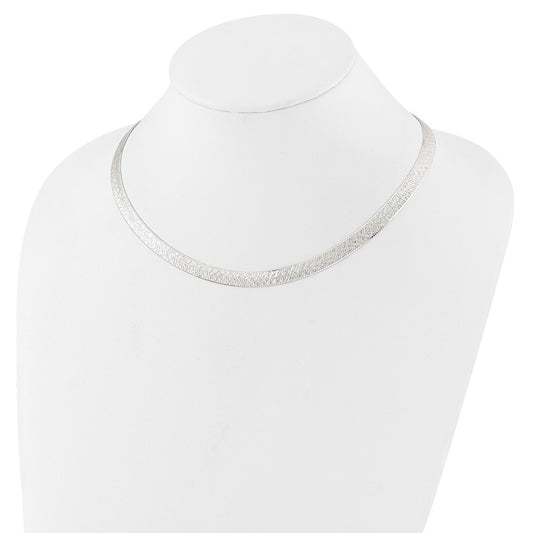 Sterling Silver Polished and Textured 8mm Flat Herringbone Chian Necklace 18"