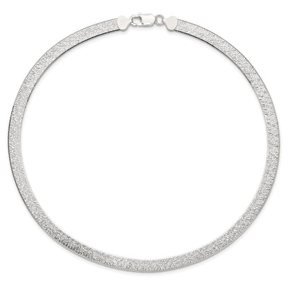 Sterling Silver Polished and Textured 8mm Flat Herringbone Chian Necklace 18"
