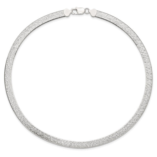 Sterling Silver Polished and Textured 8mm Flat Herringbone Chian Necklace 18"