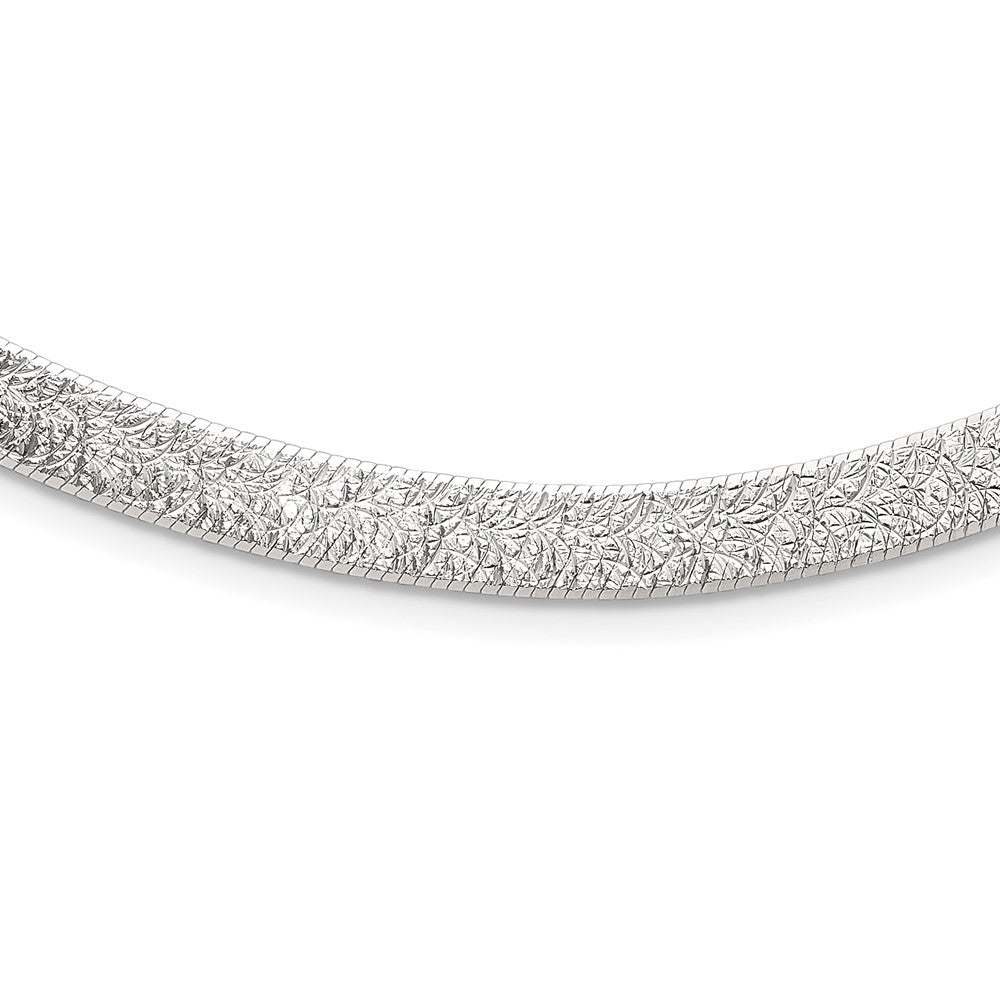 Sterling Silver Polished and Textured 8mm Flat Herringbone Chian Necklace 18"