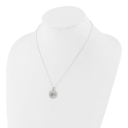 Sterling Silver Rh-plated Created Blue Spinel and CZ Evil Eye Necklace 18"
