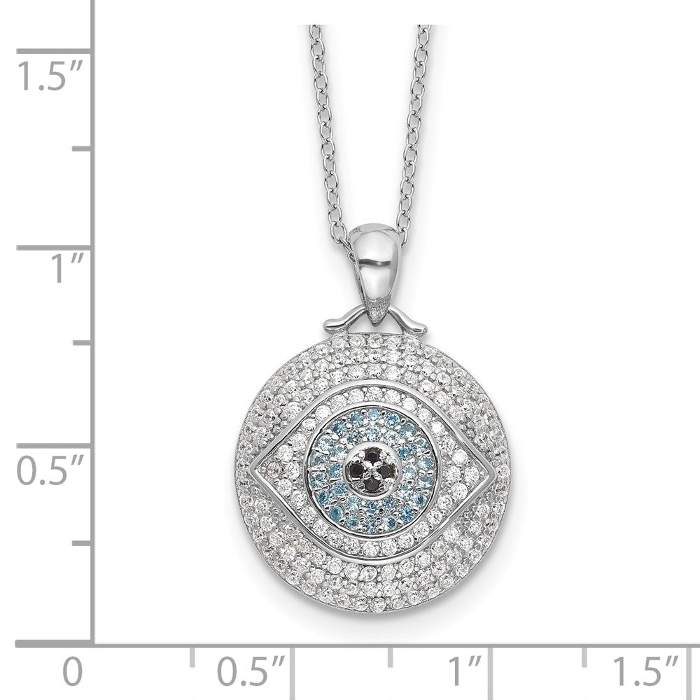 Sterling Silver Rh-plated Created Blue Spinel and CZ Evil Eye Necklace 18"