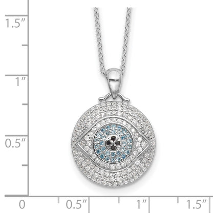 Sterling Silver Rh-plated Created Blue Spinel and CZ Evil Eye Necklace 18"