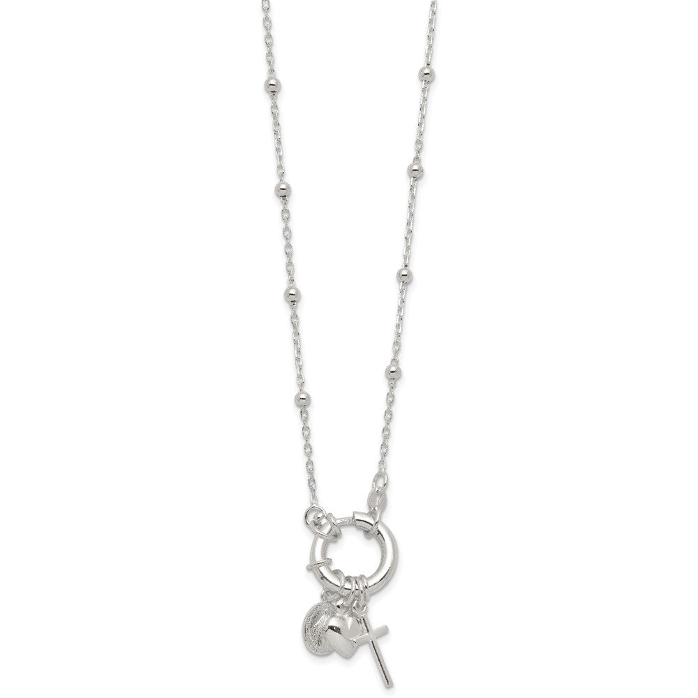 Sterling Silver Heart Miraculous Medal Cross Charm Necklace 18"