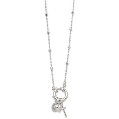 Sterling Silver Heart Miraculous Medal Cross Charm Necklace 18"