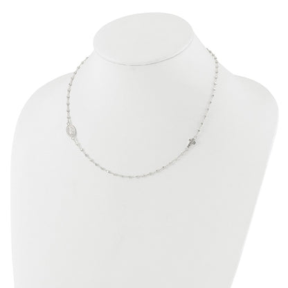 Sterling Silver Polished with Cubic Zirconia Cross and Miraculous Medal Necklace 18"