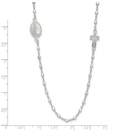 Sterling Silver Polished with Cubic Zirconia Cross and Miraculous Medal Necklace 18"